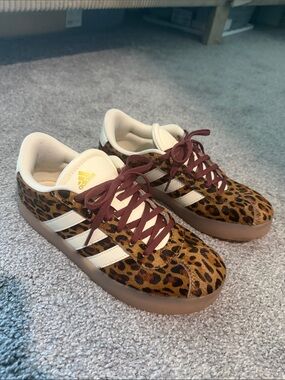 adidas Kids Leopard Print Sneakers with Burgundy Laces